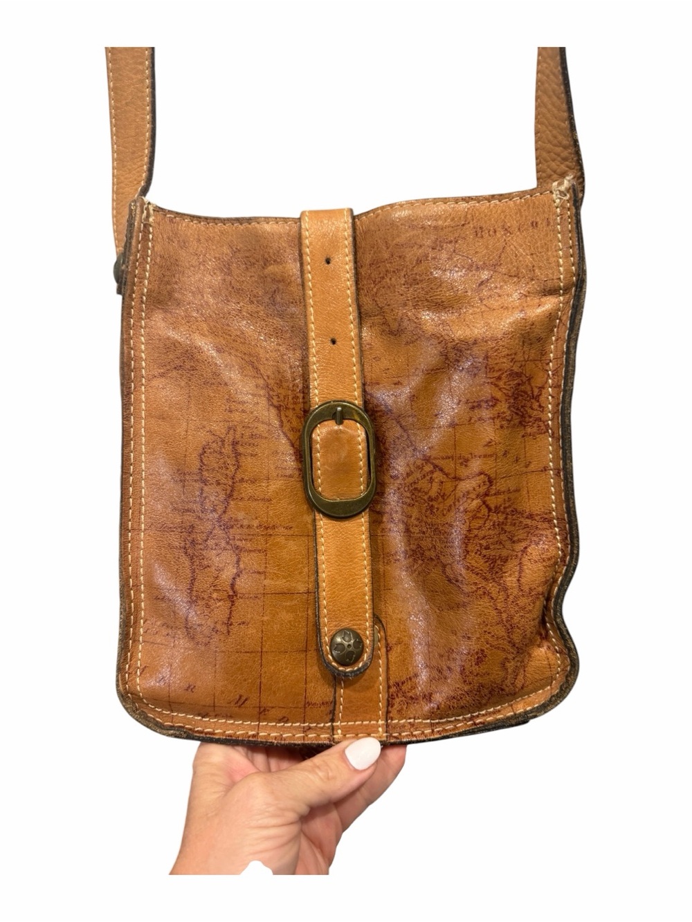 Patricia Nash Leather World Map Cross Body Brown Bag